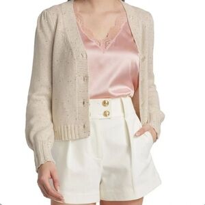Generation Love Lowell Beige Sequin V-Neck Knit Cardigan Sweater